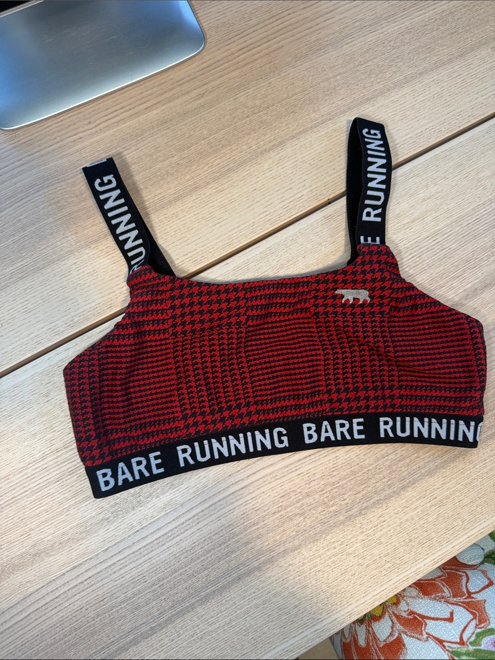 Bare Running Red Houndstooth Sports Bra